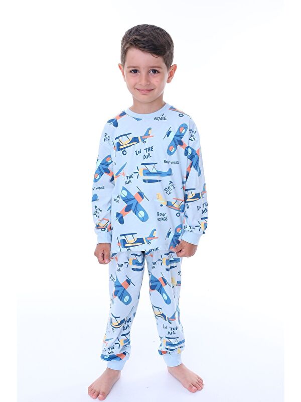 ZUZUNGA Time To FLY Mavi Desenli Çocuk Pijama Takımı