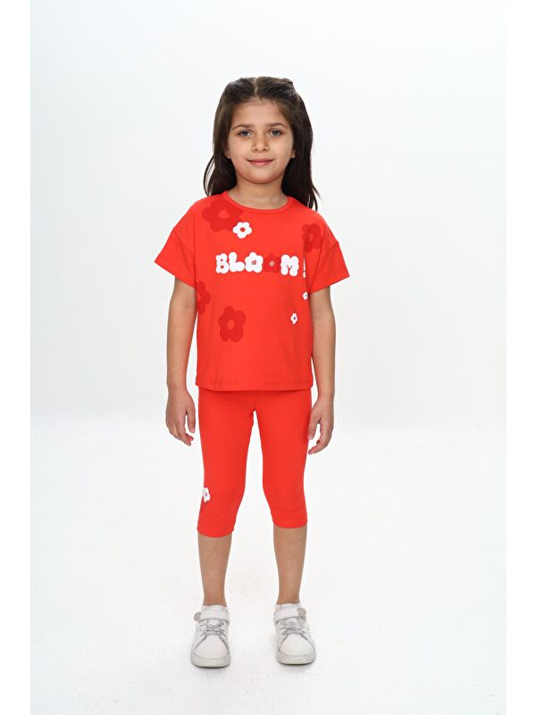 Toontoykids Kız Çocuk Bloom Yazı Çiçek Baskılı Kaprili Takım