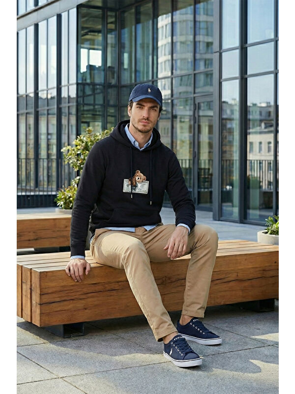Buratti Pamuklu Regular Fit Baskılı Kanguru Cepli Kapüşonlu Sweat 6141004B