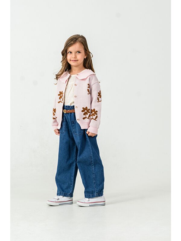 Harika Kids Kız Çocuk Triko Hırka-Gömlek-Jean Pantolon 3'lü Takım