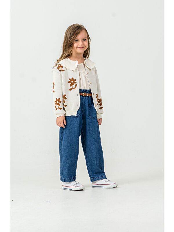 Harika Kids Kız Çocuk Triko Hırka-Gömlek-Jean Pantolon 3'lü Takım