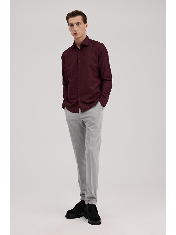 JAKAMEN Bordo Comfort Fit Klasik Yaka Pamuk Karışımlı Gömlek