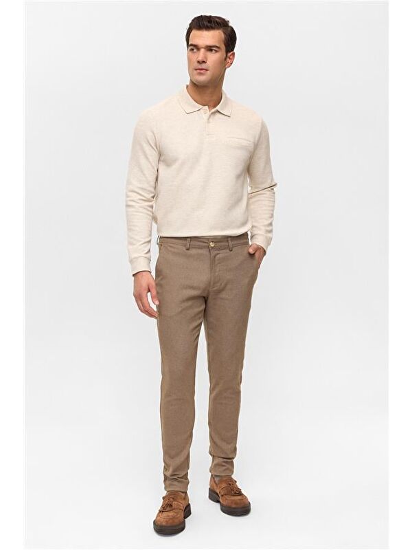 Süvari Bej Slim Armürlü Pantolon