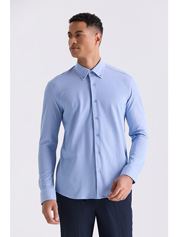 JAKAMEN Mavi Comfort Fit Yaka Düğmeli Gömlek