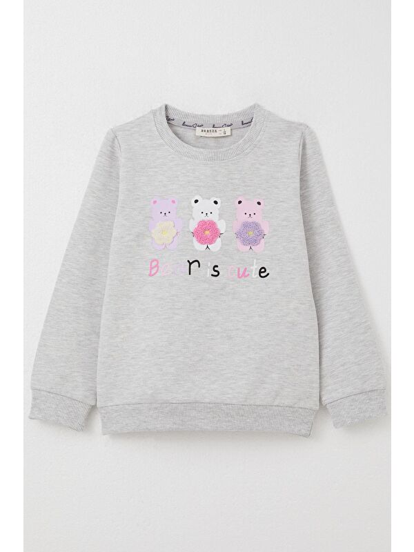 Breeze Kız Çocuk Sweatshirt Sevimli Ayıcıklar Baskılı Açık Gri Melanj (1.5-3 Yaş)