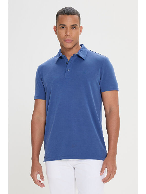 Altınyıldız Classics Erkek İndigo Slim Fit Dar Kesim Polo Yaka Tişört