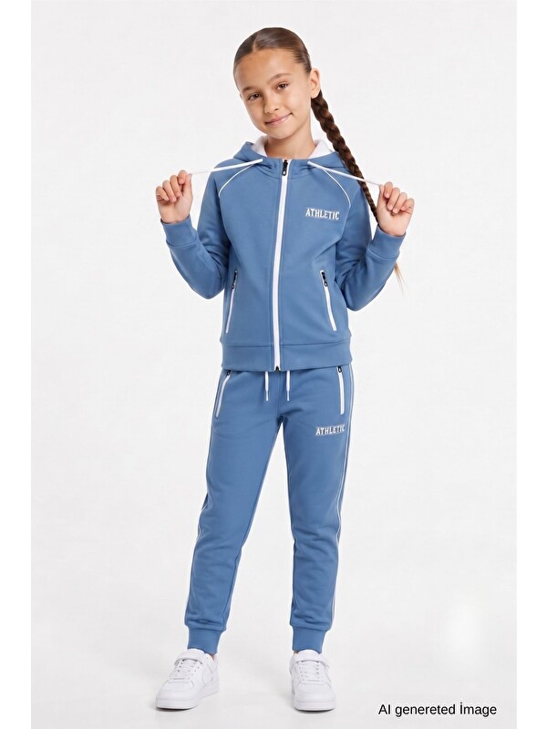 Pina Kids Kız Çocuk Scuba Atheletic Reglan Kol Kapüşonlu Dalgıç Kumaş Eşofman Takımı ESF7027