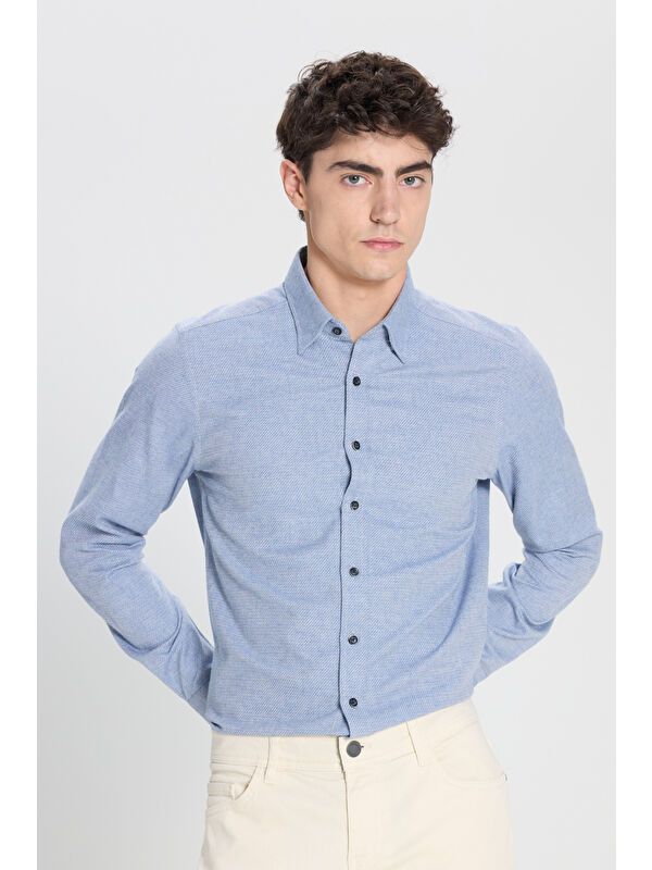 Altınyıldız Classics Erkek Mavi Slim Fit Dar Kesim Klasik Yaka Flanel Gömlek