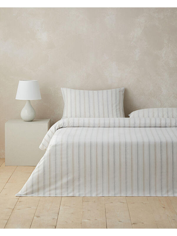 English Home Glint Stripes İpliği Boyalı Çift Kişilik Nevresim Takımı 200x220 cm Bej-Gri