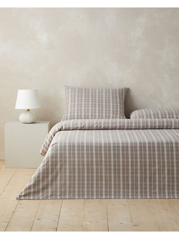 English Home Glen Plaid İpliği Boyalı Çift Kişilik Nevresim Takımı 200x220 cm Koyu Bej