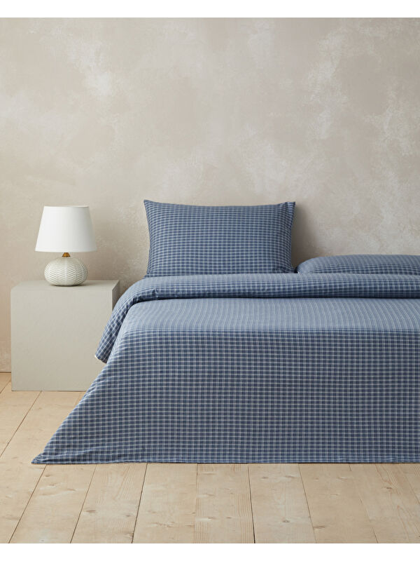 English Home Pincheck İpliği Boyalı Çift Kişilik Nevresim Takımı 200x220 cm Mavi