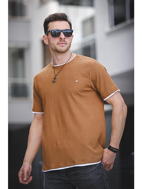 Oksit Koben Parça Kumaş Detaylı Erkek Slim Fit Tişört