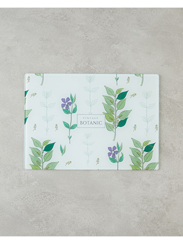 English Home Vintage Botanic Cam Kesme Tahtası 25x35 cm Yeşil-Beyaz