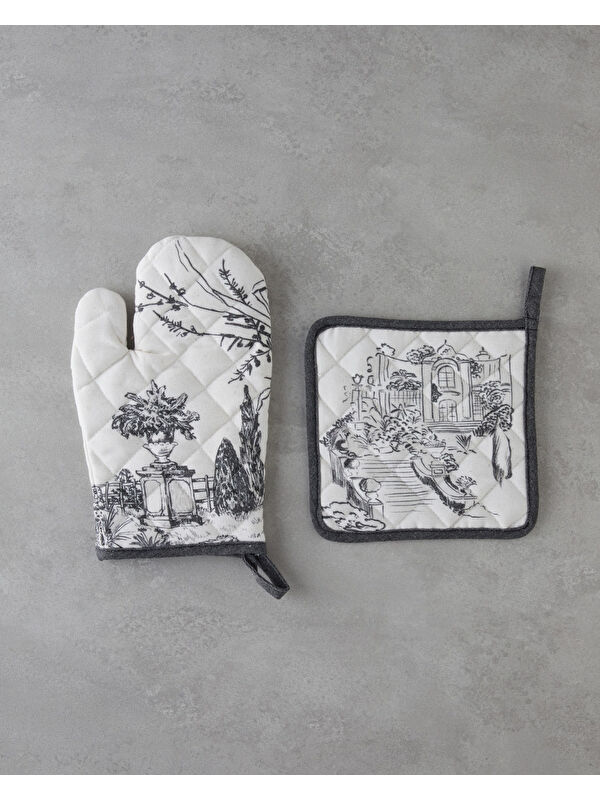 English Home Valessa Polyester 2'li Mutfak Seti 17x30 cm+20x20 cm Krem-Gri