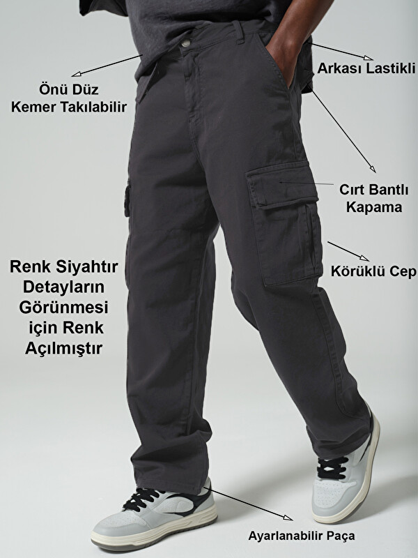 Maule Ayarlanabilir Paça, Beli Kısmi Lastikli, Rahat Fit, Esnek Gabardin Kargo Erkek Pantolon @Kamer