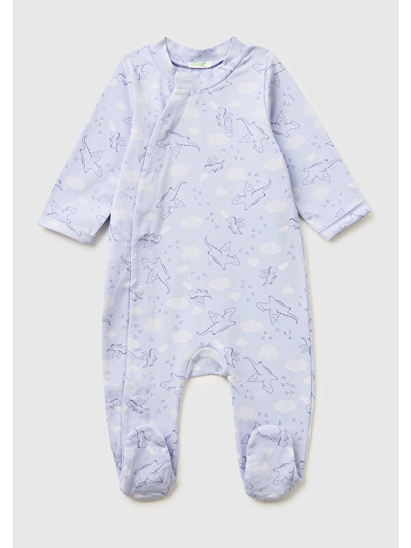 United Colors Of Benetton Bebek Toz Mavi Gizli Çıtçıtlı Tamamı Desenli Uzun Kollu Tulum