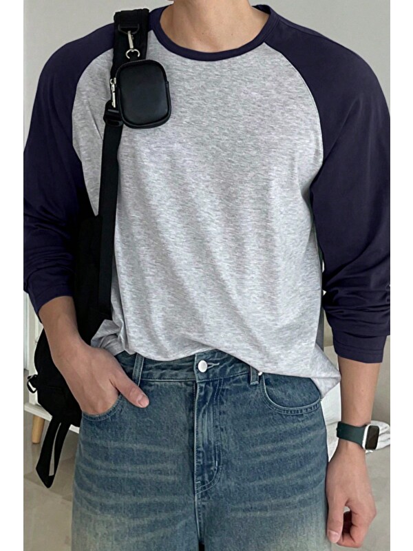 Tarz Cool Erkek Reglan Kol Uzun Kollu Basic Tişört Süprem %100 Pamuk Bisiklet Yaka Rahat Kalıp