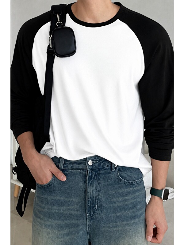 Tarz Cool Erkek Reglan Kol Uzun Kollu Basic Tişört Süprem %100 Pamuk Bisiklet Yaka Rahat Kalıp