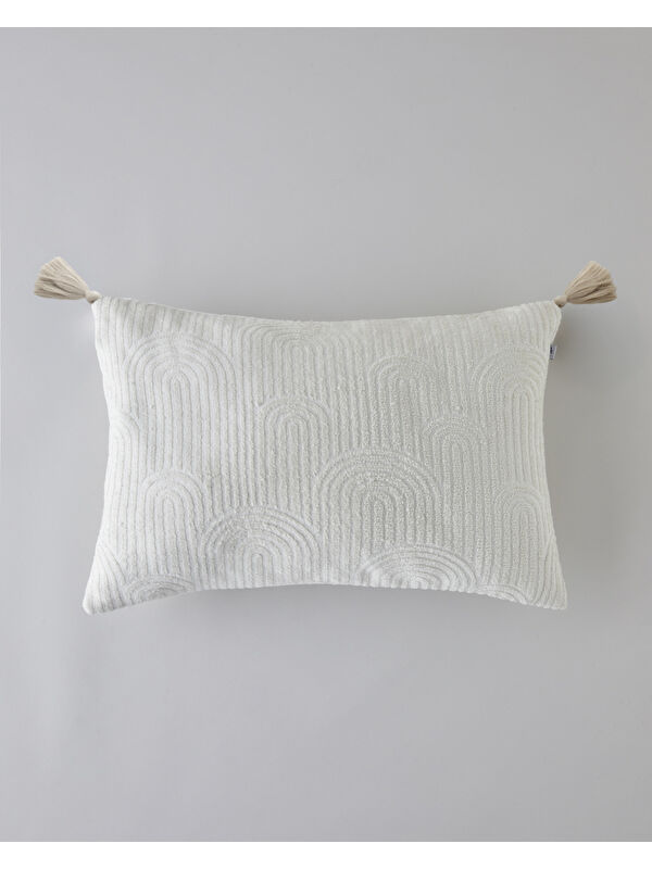 English Home Deluxe Jakarlı Dekoratif Kırlent 35x55 cm Krem