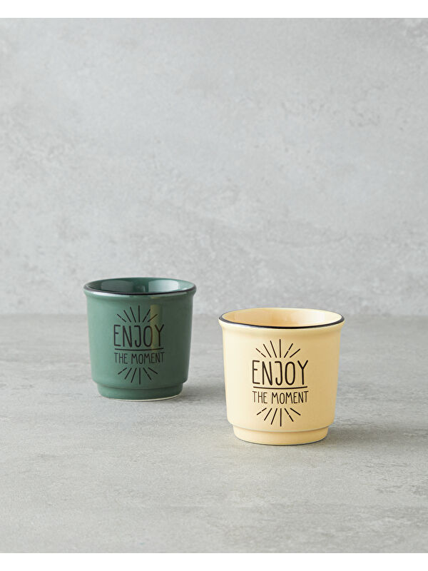 English Home Enjoy the Moment Bone Porselen 2’li Espresso Fincan 90 ml Yeşil-Sarı