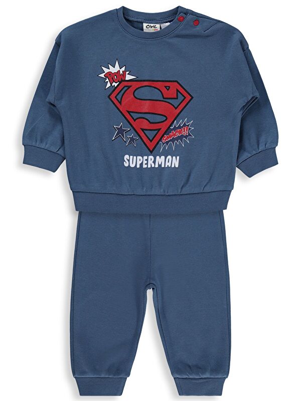 Civil Baby Superman Baskılı 3-18 Ay Takım - Mavi