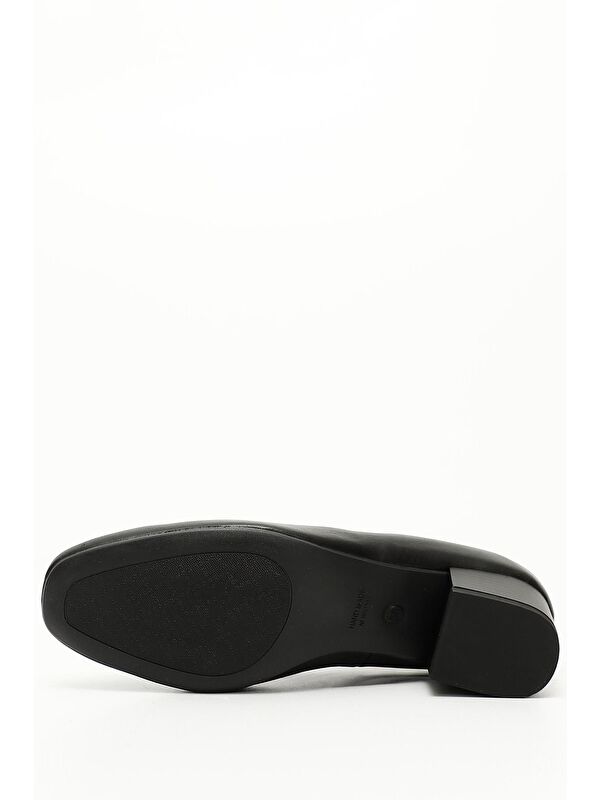 SİYAH MELANJ Hakiki Deri Küt Burun Kısa Kalın Topuklu Püsküllü Kadın Ayakkabı 13313 - Görsel 6