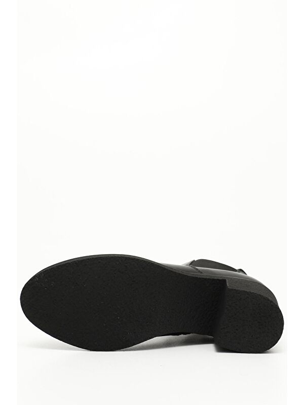 SİYAH MELANJ Hakiki Deri Yuvarlak Burun Topuklu Kadın Günlük Chelsea Bot 51488 - Görsel 5