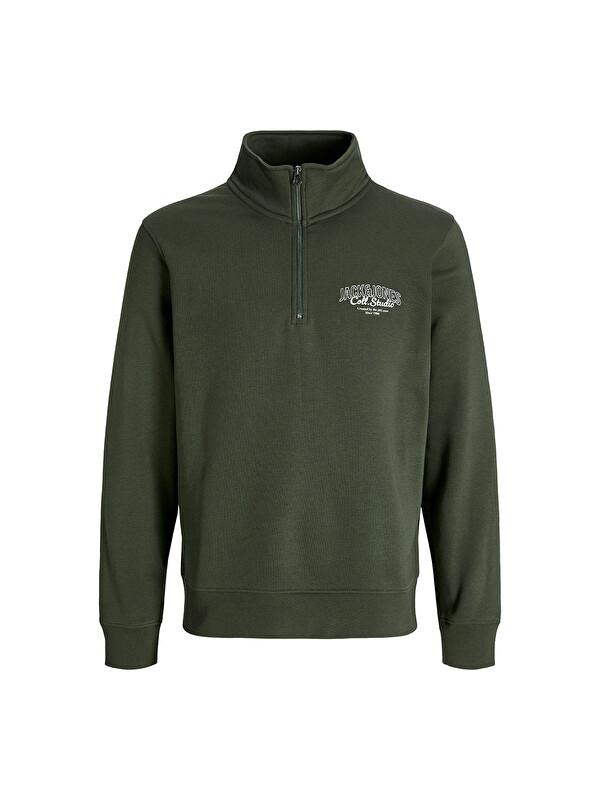 Jack & Jones Makoto Half Zip Erkek Yeşil Dik Yaka Sweatshirt