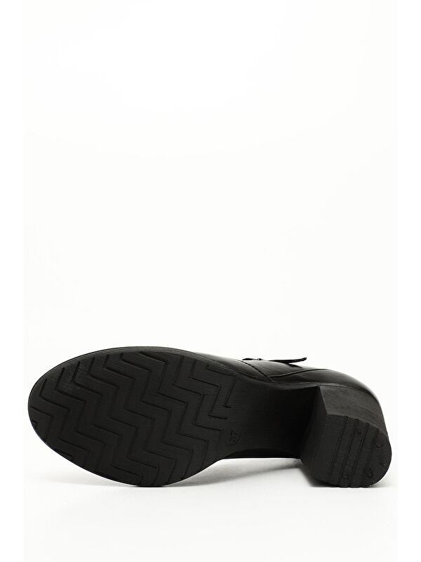 SİYAH MELANJ Hakiki Deri Yuvarlak Burun Orta Topuklu Kauçuk Taban Kadın Ayakkabı 24136 - Görsel 6