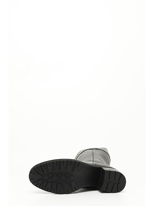 SİYAH MELANJ Hakiki Deri Yuvarlak Burun Kauçuk Taban Topuklu Fermuarlı Kadın Günlük Çizme 63591 - Görsel 6