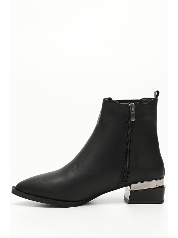 SİYAH MELANJ Sivri Burun Kısa Topuklu Fermuarlı Lastikli Kadın Bot 35675 - Görsel 5