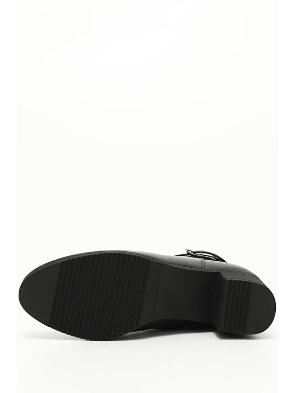 SİYAH MELANJ Hakiki Deri Yuvarlak Burun Kauçuk Taban Topuklu Fermuarlı Tokalı Kadın Bot 51464 - Görsel 5