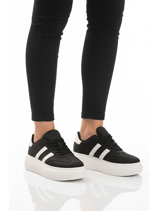 Ayakmod Siyah Beyaz Yüksek Taban Bağcıklı Unisex Sneaker DVS-01 Z