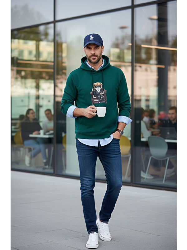 Buratti Pamuklu Regular Fit  Baskılı Kanguru Cepli Kapüşonlu Sweat 6141005B