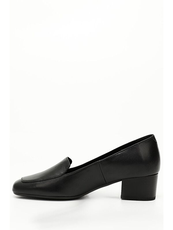 SİYAH MELANJ Hakiki Deri Küt Burun Kısa Kalın Topuklu Kadın Ayakkabı 13312 - Görsel 5