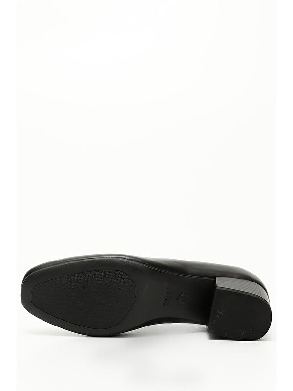 SİYAH MELANJ Hakiki Deri Küt Burun Kısa Kalın Topuklu Kadın Ayakkabı 13312 - Görsel 6