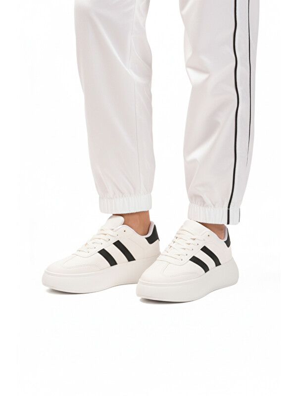 Ayakmod Beyaz Siyah Yüksek Taban Bağcıklı Unisex Sneaker DVS-01 Z