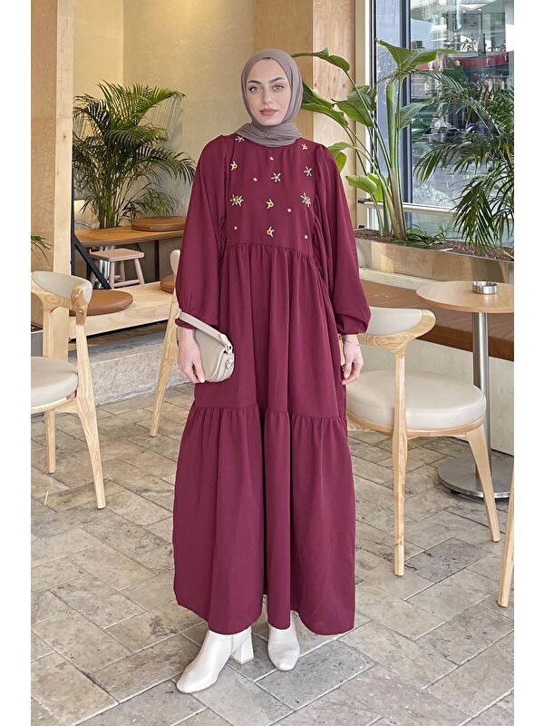 Lamelif Yazlık Elica Elbise Bordo