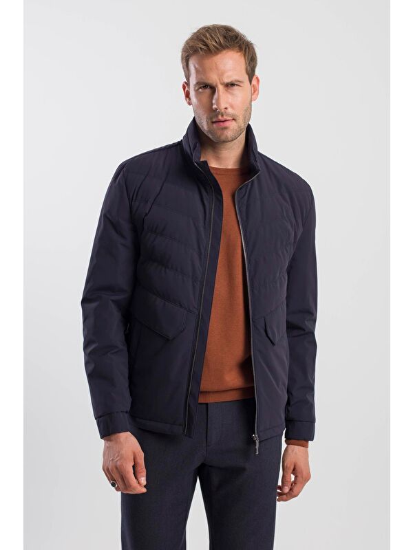 JAKAMEN Lacivert Comfort Fit Dik Yaka Spor Mont