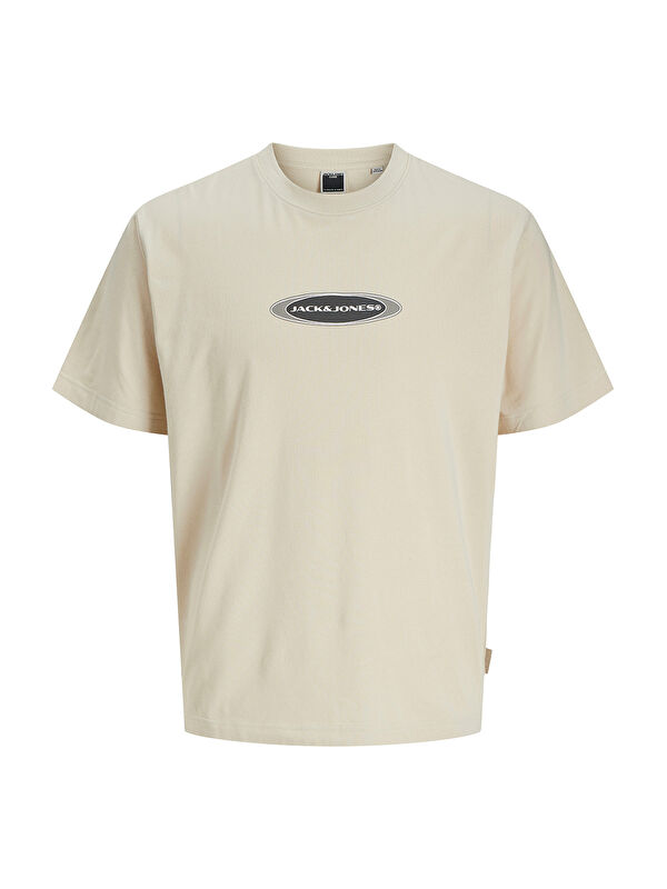 Jack & Jones Pacer Branding Print Crew Neck Erkek Bej Yuvarlak Yaka Spor Tişört
