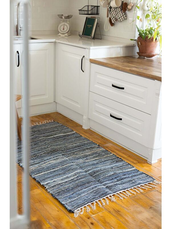 İrya Striped Denim Kilim Ekru/İndigo 80x250
