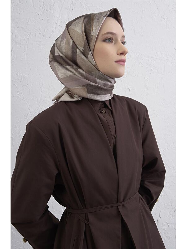ARMİNE Geometrik Desenli Saf İpek Twill Eşarp 9413D 07