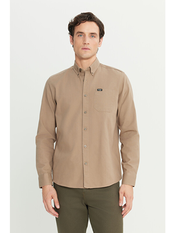 Wrangler Regular Fit Normal Kesim %100 Pamuk Cep Detaylı Vizon Gömlek