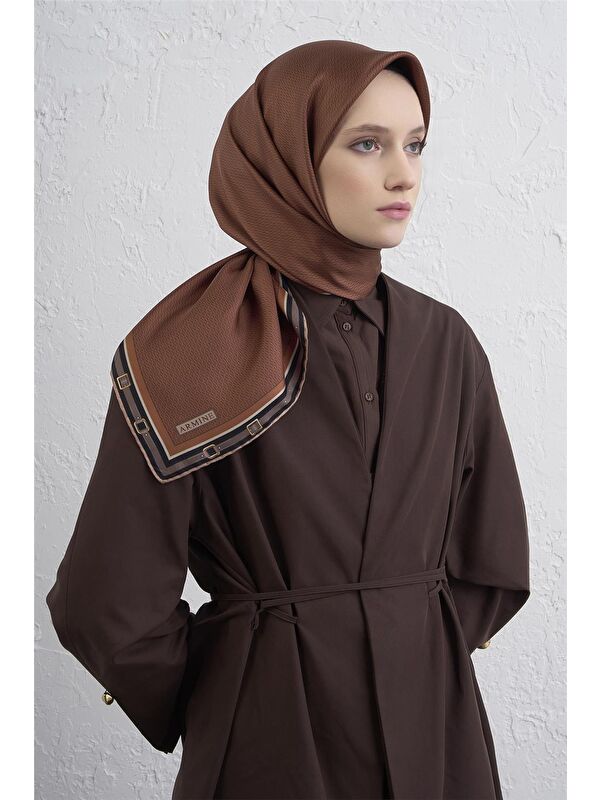 ARMİNE Monogram Desenli Saf İpek Twill Eşarp 9401D 38