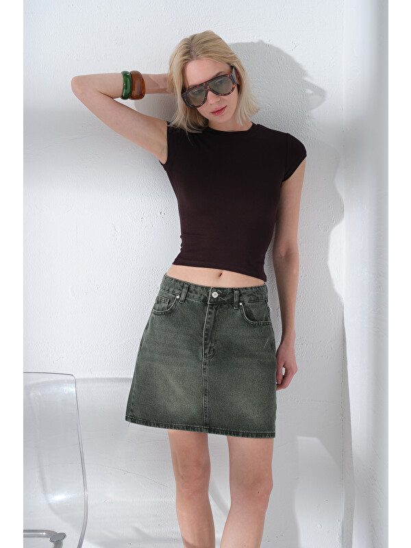 Maule %100 Pamuk 5 cep denim Jean Kadın Jean mini etek @Latina