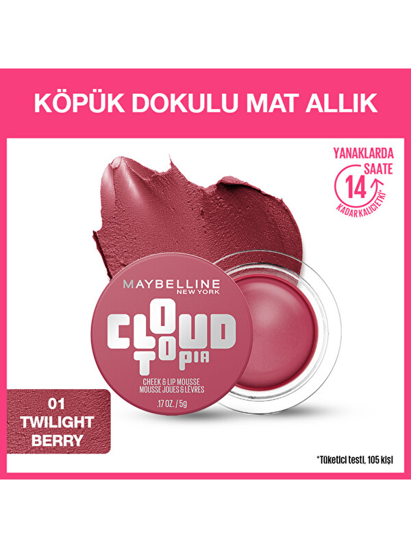 Maybelline New York Cloudtopia Köpük Dokulu Mat Allık 01 Twilight Berry