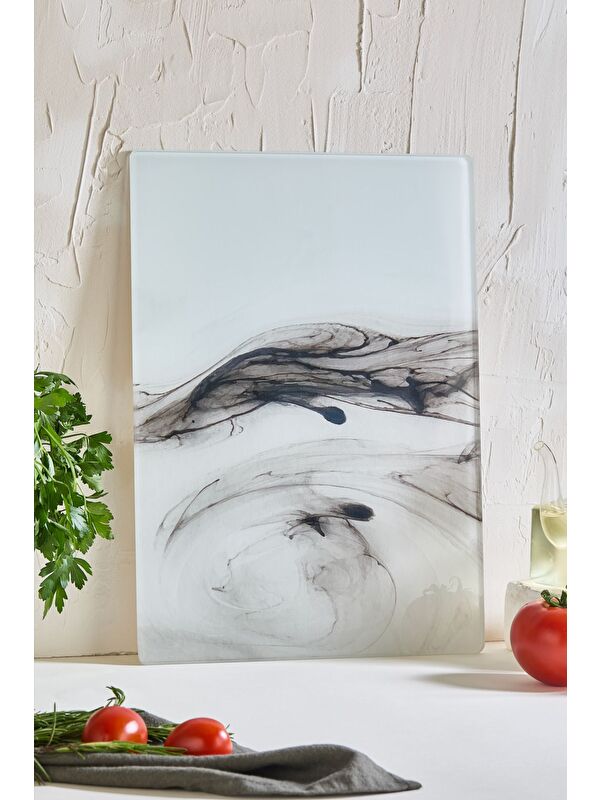 Lora Bianca Marble Cam Kesme Tahtası - 25x35 - Isıya Dayanıklı Kırılmaz Kesme Tahtası