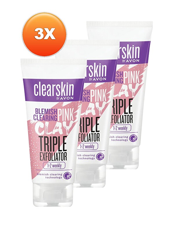 AVON Clearskin Leke Karşıtı 3'ü 1 Arada Pembe Kil Scrub 75 Ml. Üçlü Set