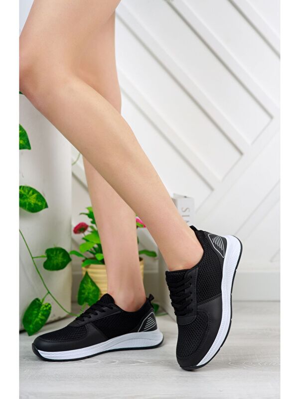 Siyah Kadın Fileli Sneaker Günlük Ayakkabı - Görsel 2