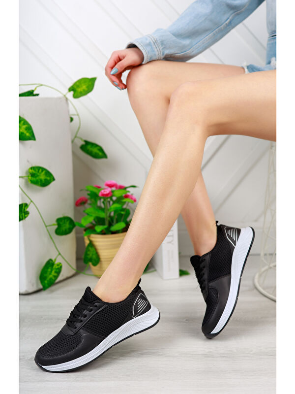 Siyah Kadın Fileli Sneaker Günlük Ayakkabı - Görsel 3